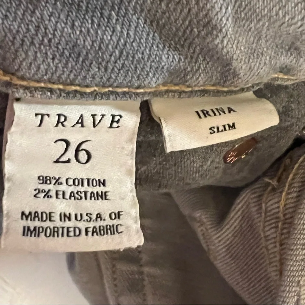 TRAVE Irena Slim Jeans High Rise with Frayed Hem 26 Gray Straight